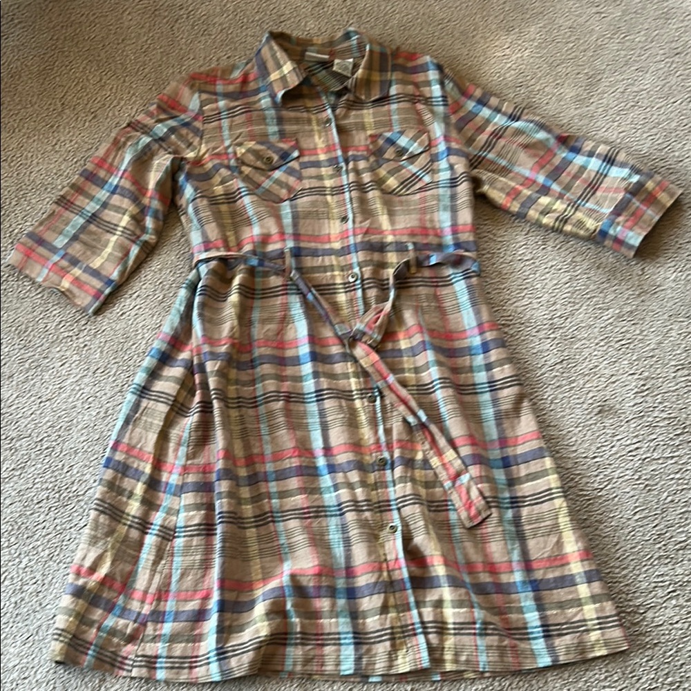 Plaid Button-Up Dress with Belt